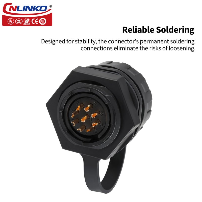 CNLINKO YM-20 Single-Hole Waterproof Connector with PIN Partitioned Design, IP68 Circular Connector, Quick Plugging Aviation Connector, M20 Power Data Connector (9 PIN) - Image 2